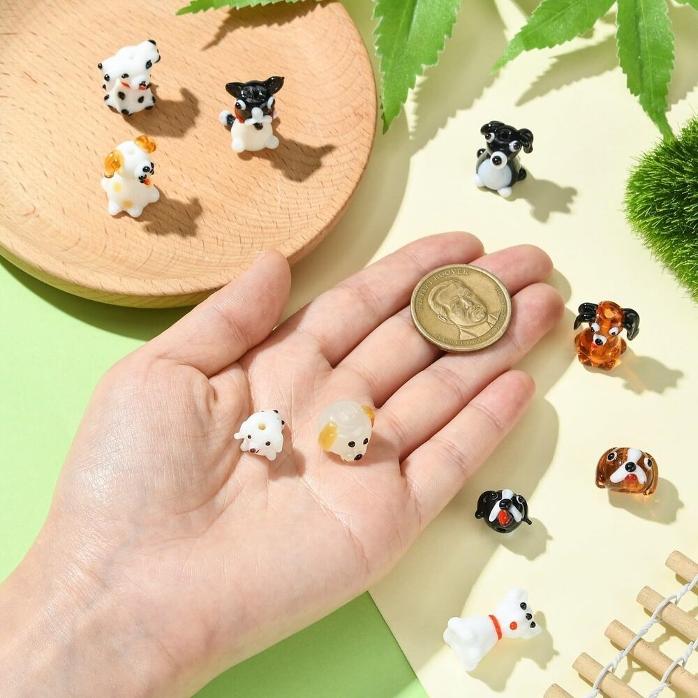 4056 10Pcs 10 Styles Dog Lampwork Beads Handmade Glass Animal Puppy Beads - Picture 4 of 8